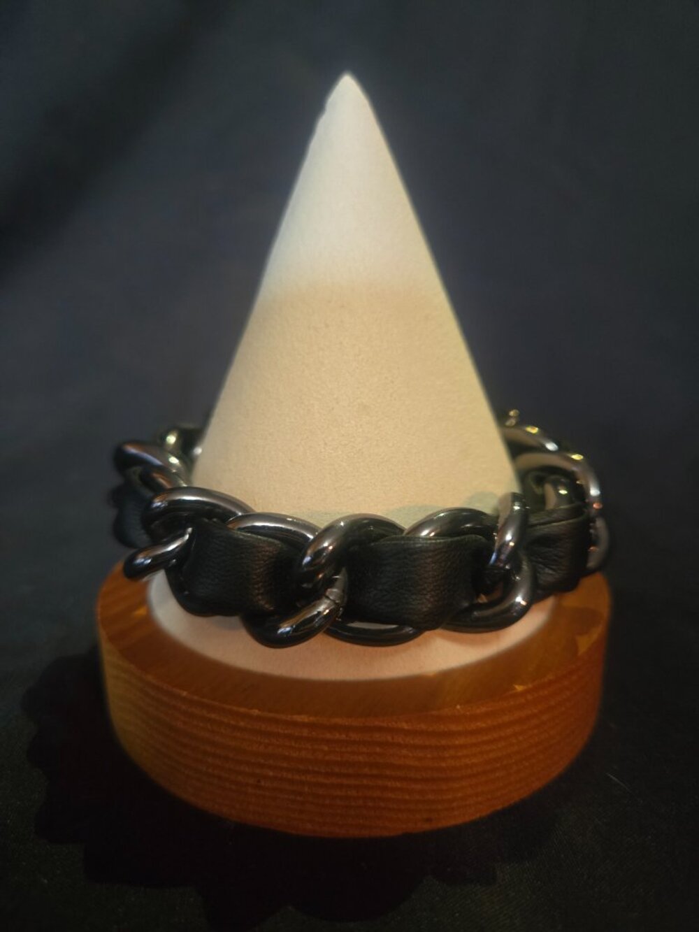 Chico's NWT Black Leather Wrap Chain Bracelet - Picture 2 of 7